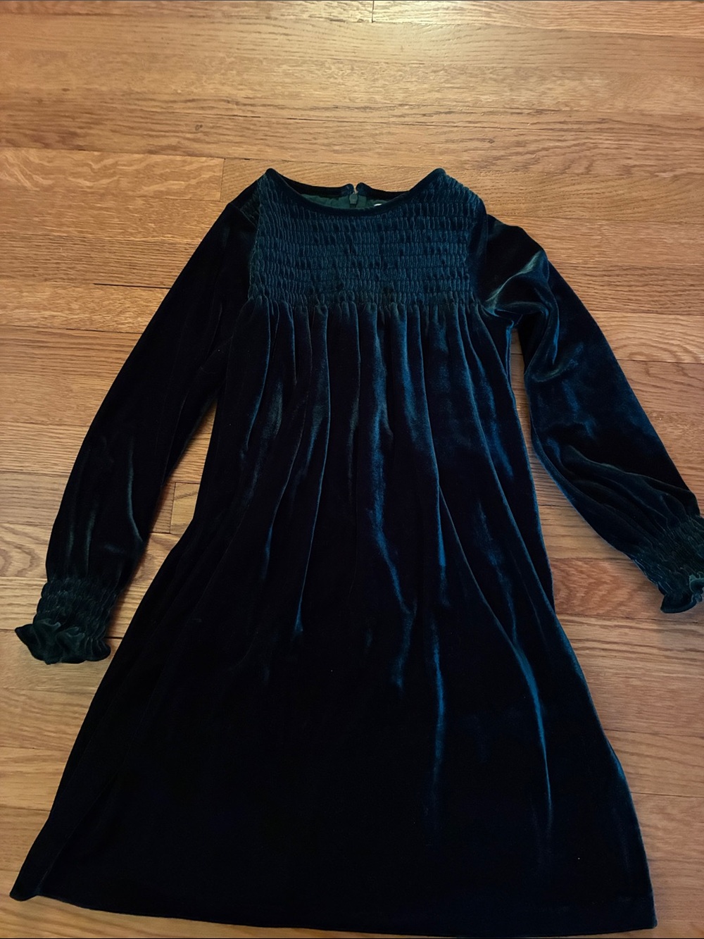 Girls' Velvet Smocked Long-Sleeve Dress - Deep Green